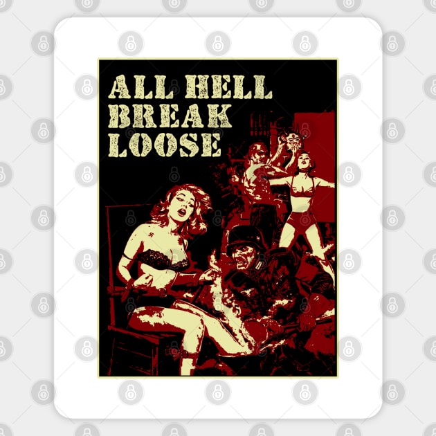 All Hell Break Loose - Vintage illustration Sticker by Vortexspace